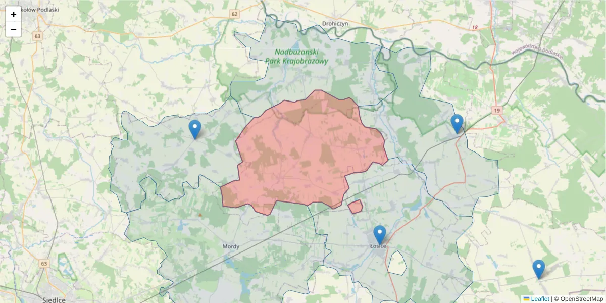 Szczegółowa mapa kodu pocztowego 08-109 z granicami, sąsiednimi kodami pocztowymi i urzędami pocztowymi