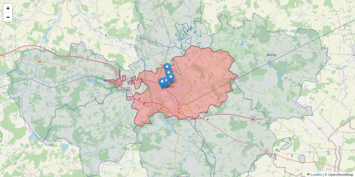 Szczegółowa mapa kodu pocztowego 08-110 z granicami, sąsiednimi kodami pocztowymi i urzędami pocztowymi