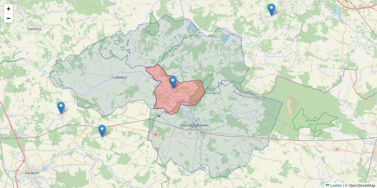 Szczegółowa mapa kodu pocztowego 08-116 z granicami, sąsiednimi kodami pocztowymi i urzędami pocztowymi
