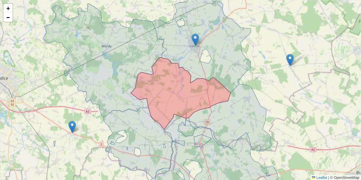 Szczegółowa mapa kodu pocztowego 08-207 z granicami, sąsiednimi kodami pocztowymi i urzędami pocztowymi