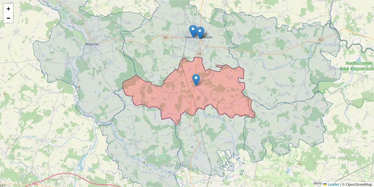 Szczegółowa mapa kodu pocztowego 08-311 z granicami, sąsiednimi kodami pocztowymi i urzędami pocztowymi