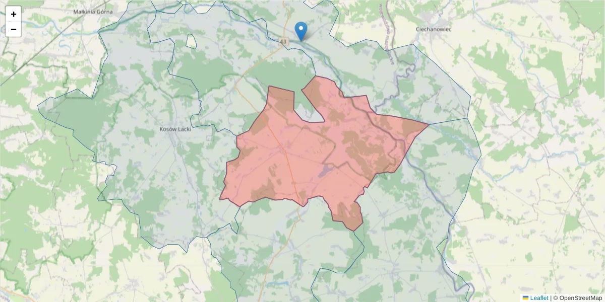 Szczegółowa mapa kodu pocztowego 08-320 z granicami, sąsiednimi kodami pocztowymi i urzędami pocztowymi
