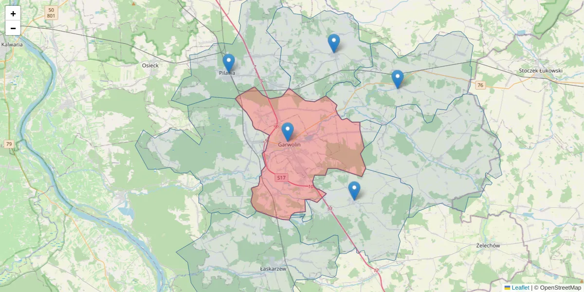 Szczegółowa mapa kodu pocztowego 08-400 z granicami, sąsiednimi kodami pocztowymi i urzędami pocztowymi
