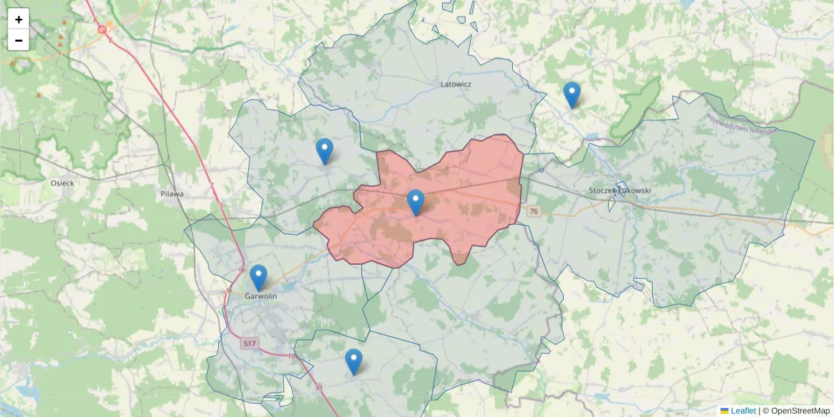 Szczegółowa mapa kodu pocztowego 08-412 z granicami, sąsiednimi kodami pocztowymi i urzędami pocztowymi