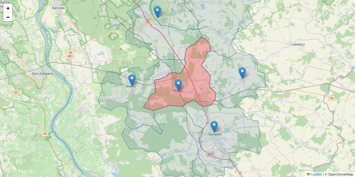 Szczegółowa mapa kodu pocztowego 08-440 z granicami, sąsiednimi kodami pocztowymi i urzędami pocztowymi