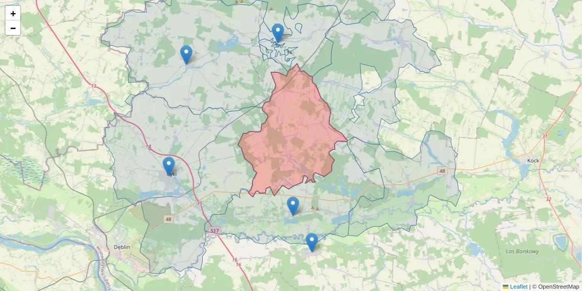 Szczegółowa mapa kodu pocztowego 08-503 z granicami, sąsiednimi kodami pocztowymi i urzędami pocztowymi