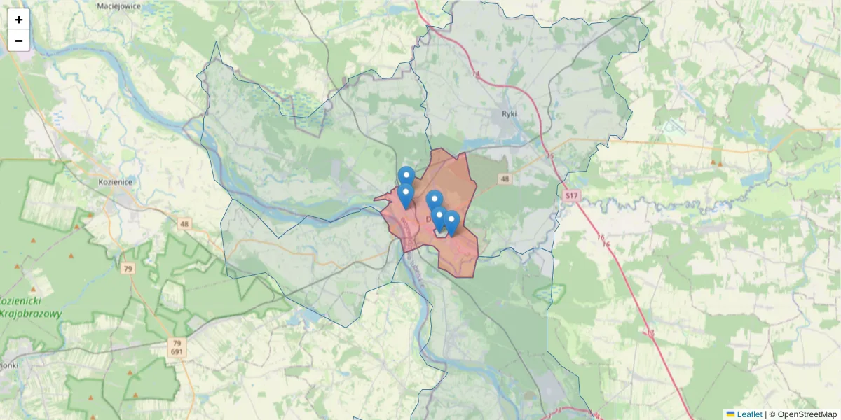 Szczegółowa mapa kodu pocztowego 08-530 z granicami, sąsiednimi kodami pocztowymi i urzędami pocztowymi