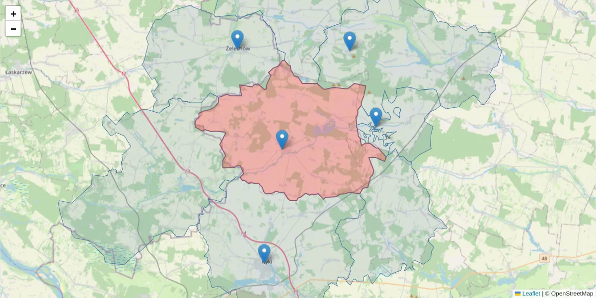 Szczegółowa mapa kodu pocztowego 08-550 z granicami, sąsiednimi kodami pocztowymi i urzędami pocztowymi