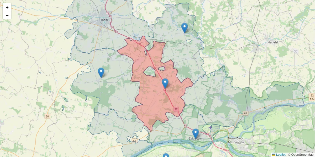 Szczegółowa mapa kodu pocztowego 09-142 z granicami, sąsiednimi kodami pocztowymi i urzędami pocztowymi