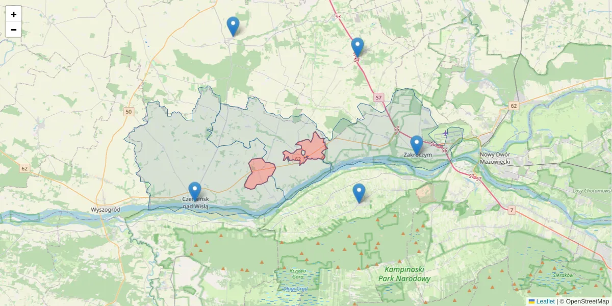 Szczegółowa mapa kodu pocztowego 09-145 z granicami, sąsiednimi kodami pocztowymi i urzędami pocztowymi