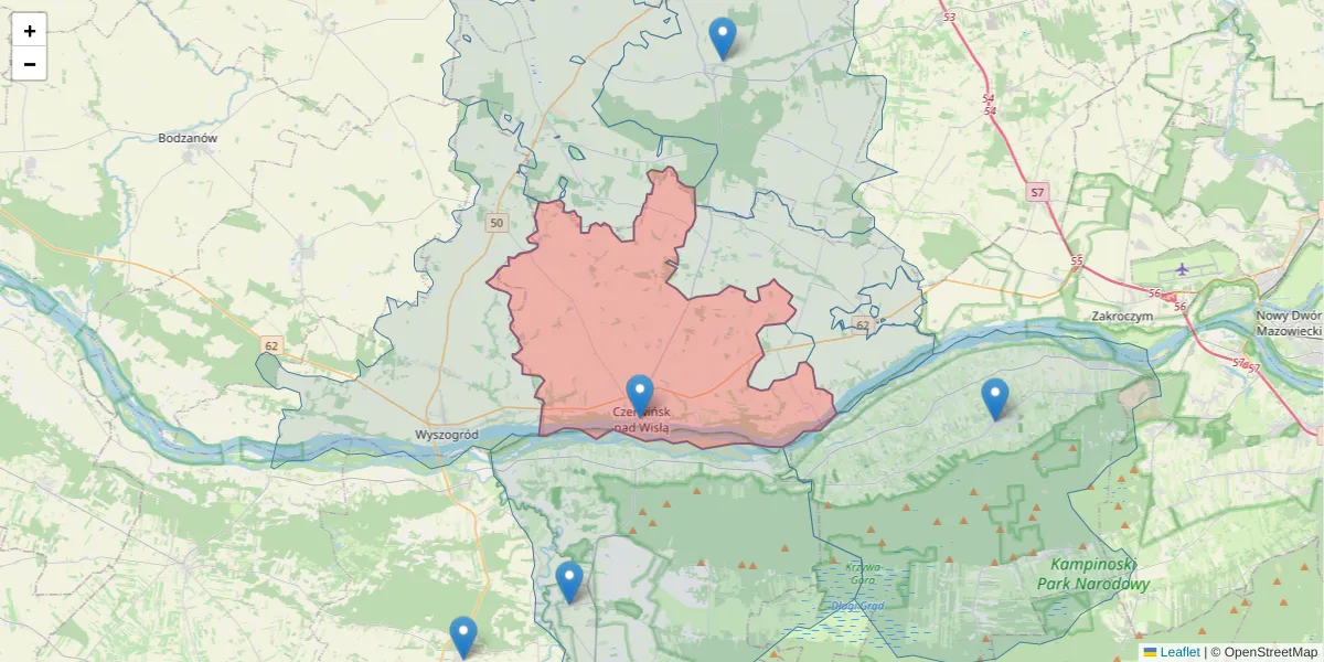 Szczegółowa mapa kodu pocztowego 09-150 z granicami, sąsiednimi kodami pocztowymi i urzędami pocztowymi