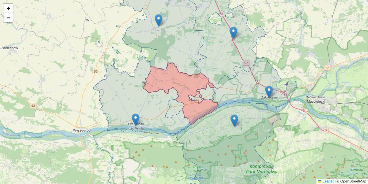 Szczegółowa mapa kodu pocztowego 09-151 z granicami, sąsiednimi kodami pocztowymi i urzędami pocztowymi
