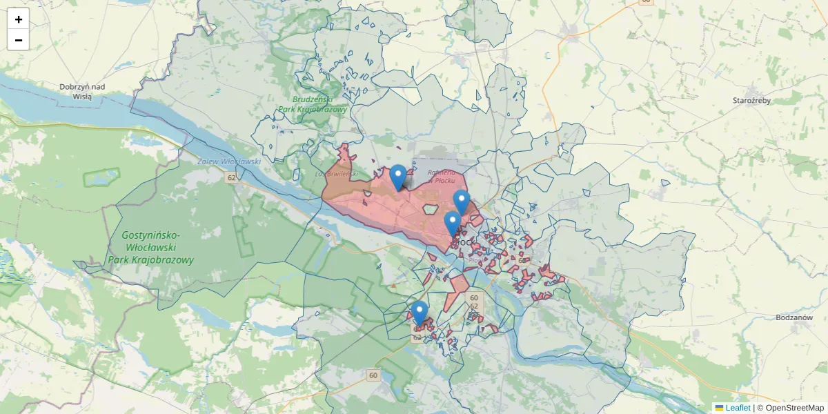 Szczegółowa mapa kodu pocztowego 09-400 z granicami, sąsiednimi kodami pocztowymi i urzędami pocztowymi