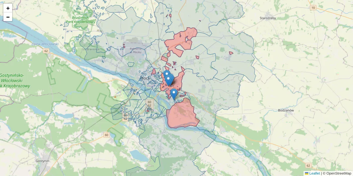 Szczegółowa mapa kodu pocztowego 09-410 z granicami, sąsiednimi kodami pocztowymi i urzędami pocztowymi