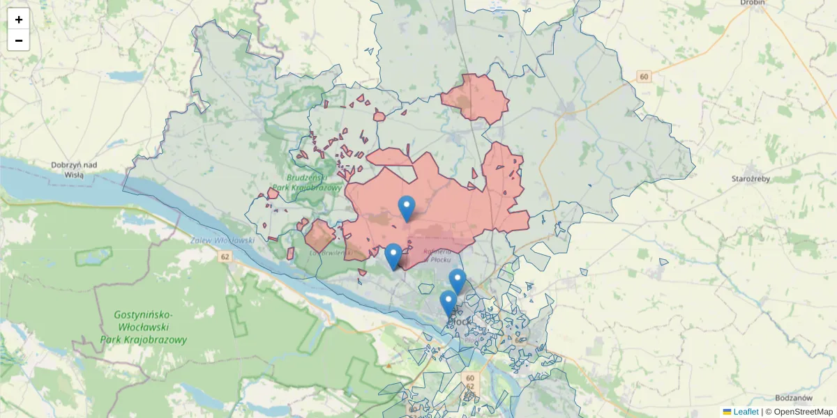 Szczegółowa mapa kodu pocztowego 09-411 z granicami, sąsiednimi kodami pocztowymi i urzędami pocztowymi