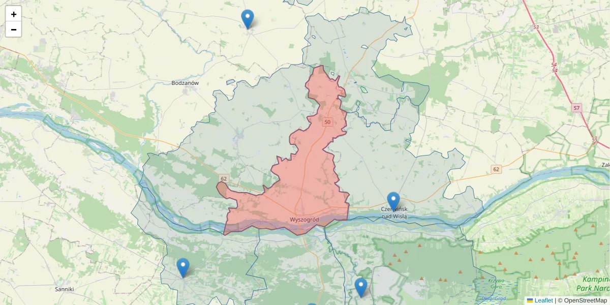 Szczegółowa mapa kodu pocztowego 09-450 z granicami, sąsiednimi kodami pocztowymi i urzędami pocztowymi
