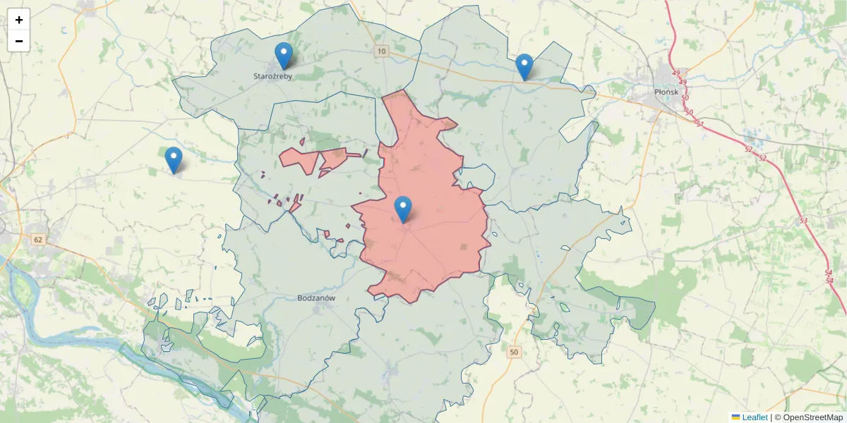 Szczegółowa mapa kodu pocztowego 09-454 z granicami, sąsiednimi kodami pocztowymi i urzędami pocztowymi