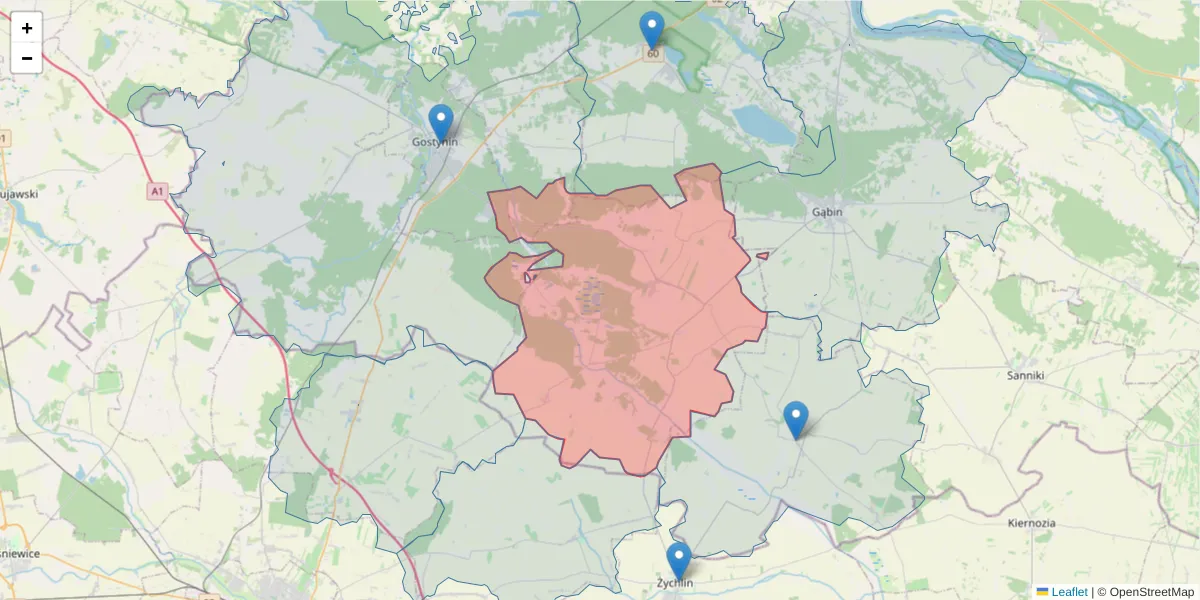Szczegółowa mapa kodu pocztowego 09-550 z granicami, sąsiednimi kodami pocztowymi i urzędami pocztowymi