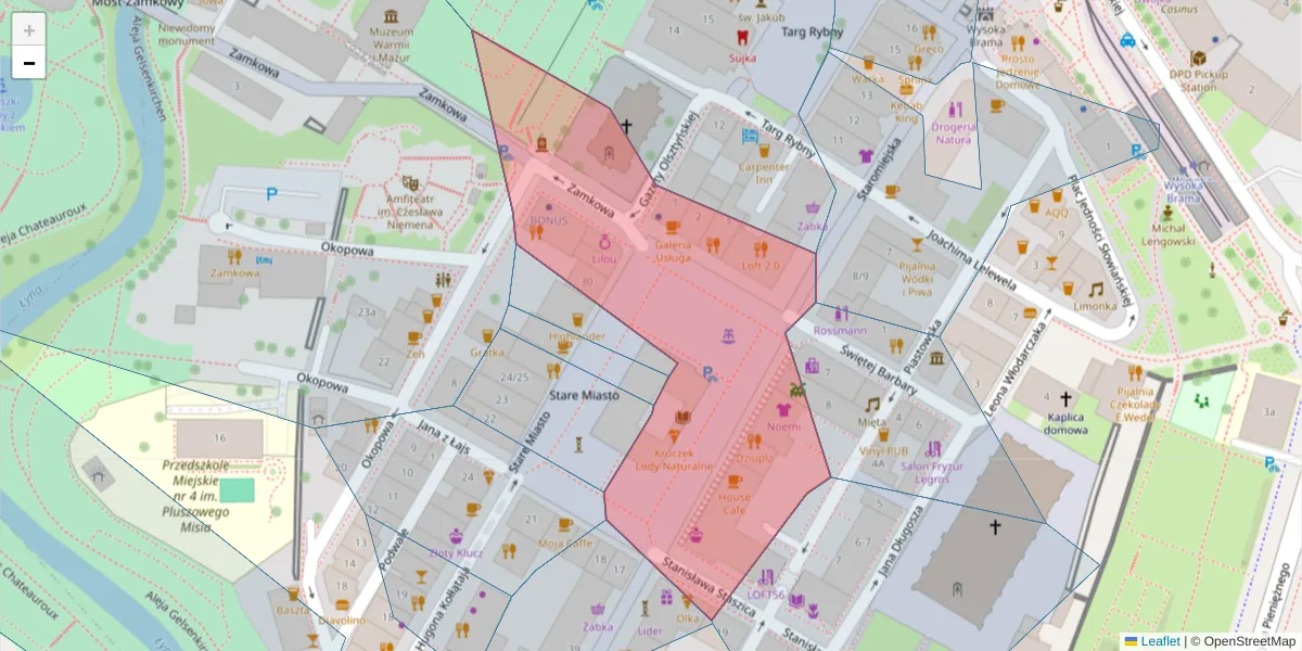 Szczegółowa mapa kodu pocztowego 10-026 z granicami, sąsiednimi kodami pocztowymi i urzędami pocztowymi