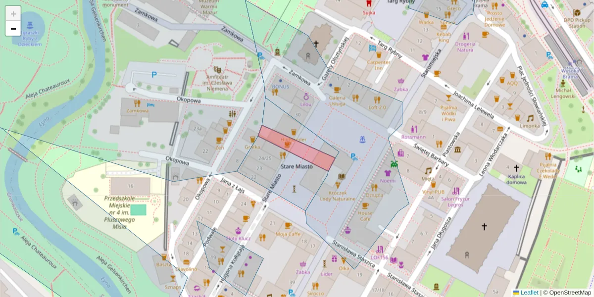 Szczegółowa mapa kodu pocztowego 10-027 z granicami, sąsiednimi kodami pocztowymi i urzędami pocztowymi