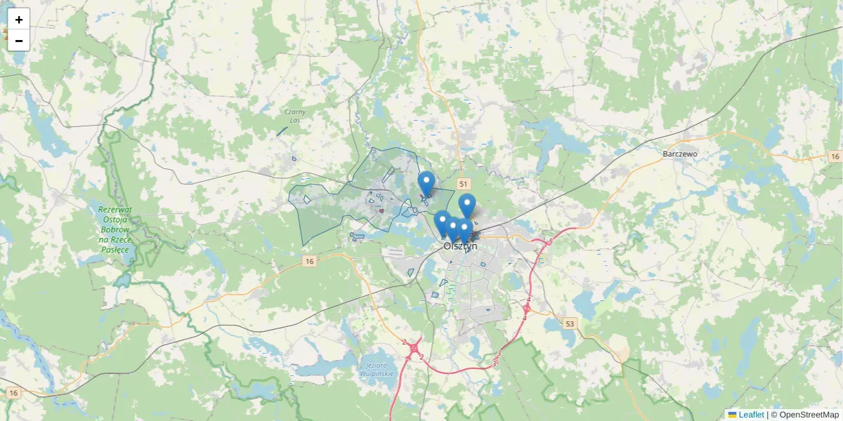 Szczegółowa mapa kodu pocztowego 10-041 z granicami, sąsiednimi kodami pocztowymi i urzędami pocztowymi