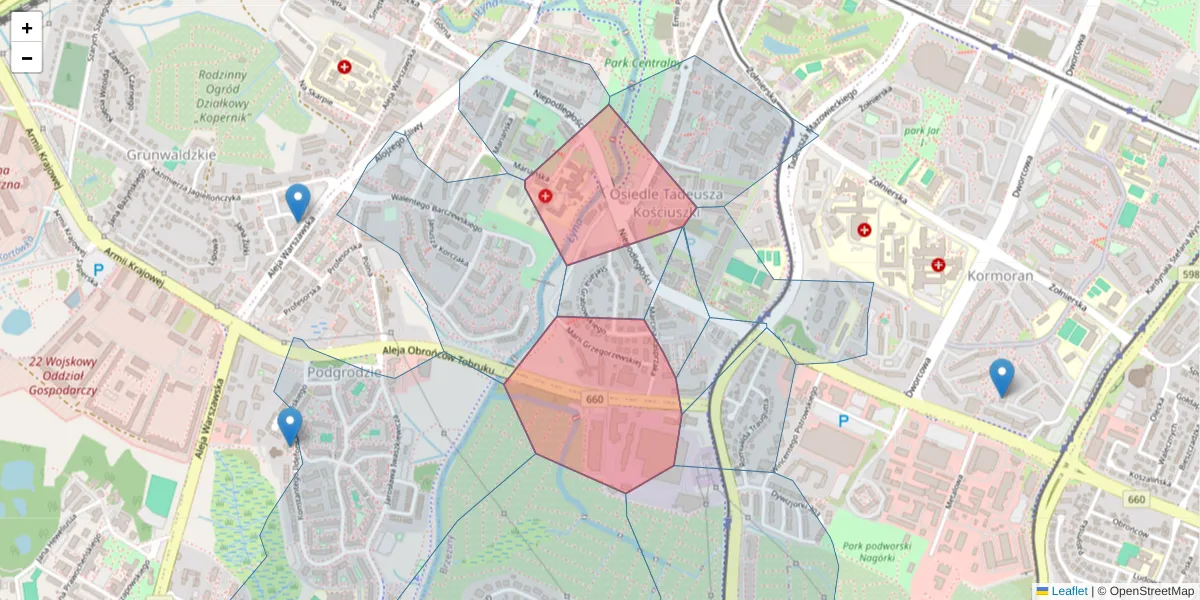 Szczegółowa mapa kodu pocztowego 10-048 z granicami, sąsiednimi kodami pocztowymi i urzędami pocztowymi