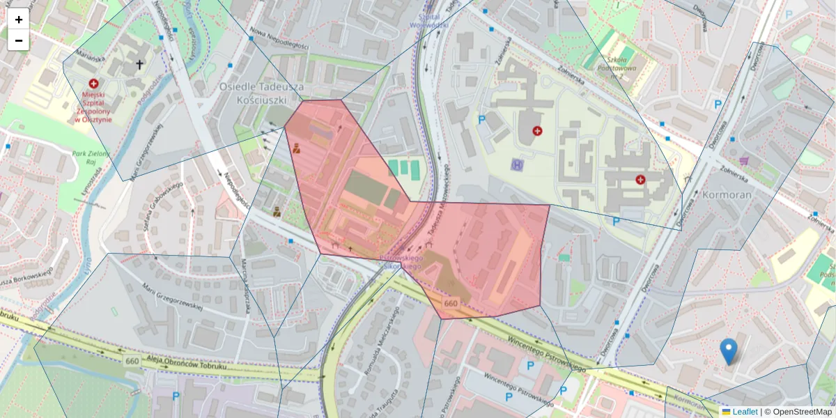 Szczegółowa mapa kodu pocztowego 10-049 z granicami, sąsiednimi kodami pocztowymi i urzędami pocztowymi