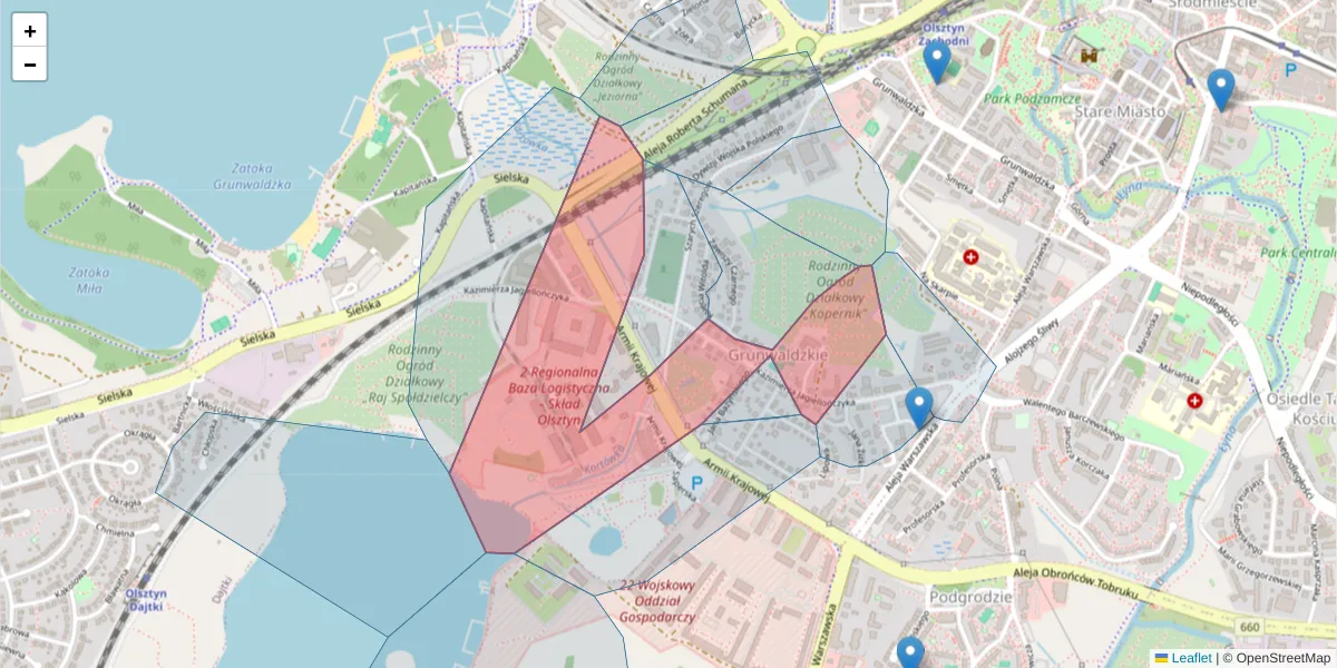 Szczegółowa mapa kodu pocztowego 10-062 z granicami, sąsiednimi kodami pocztowymi i urzędami pocztowymi
