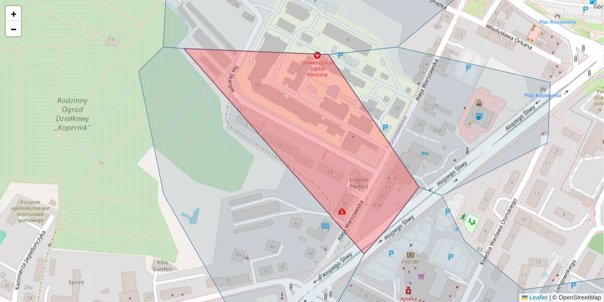 Szczegółowa mapa kodu pocztowego 10-081 z granicami, sąsiednimi kodami pocztowymi i urzędami pocztowymi