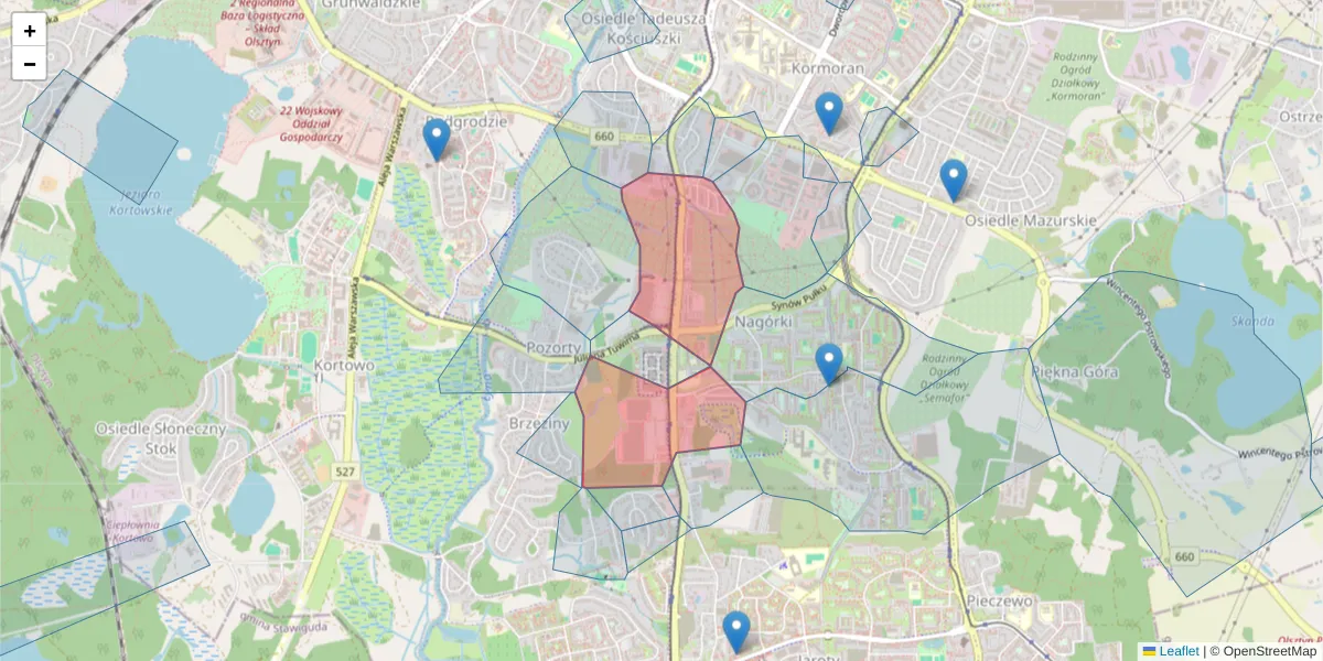 Szczegółowa mapa kodu pocztowego 10-088 z granicami, sąsiednimi kodami pocztowymi i urzędami pocztowymi