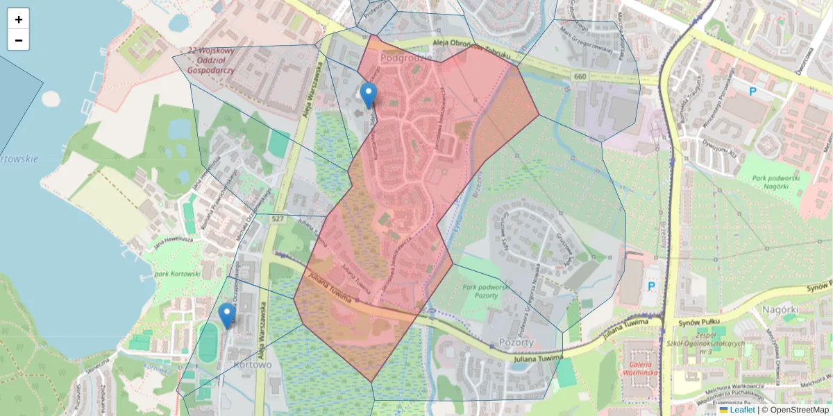 Szczegółowa mapa kodu pocztowego 10-089 z granicami, sąsiednimi kodami pocztowymi i urzędami pocztowymi