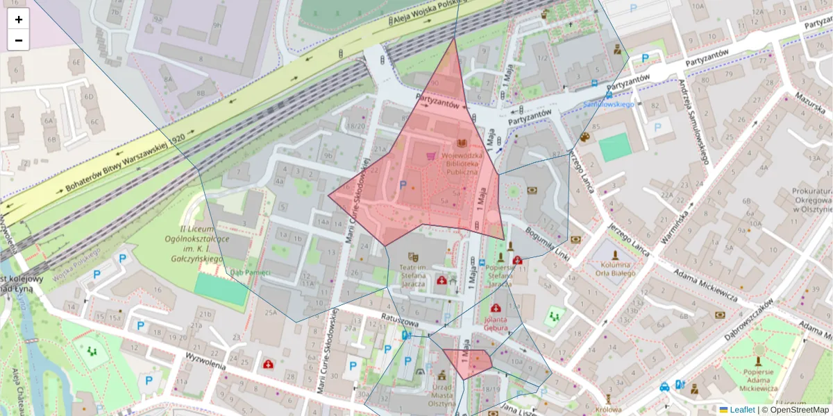 Szczegółowa mapa kodu pocztowego 10-117 z granicami, sąsiednimi kodami pocztowymi i urzędami pocztowymi