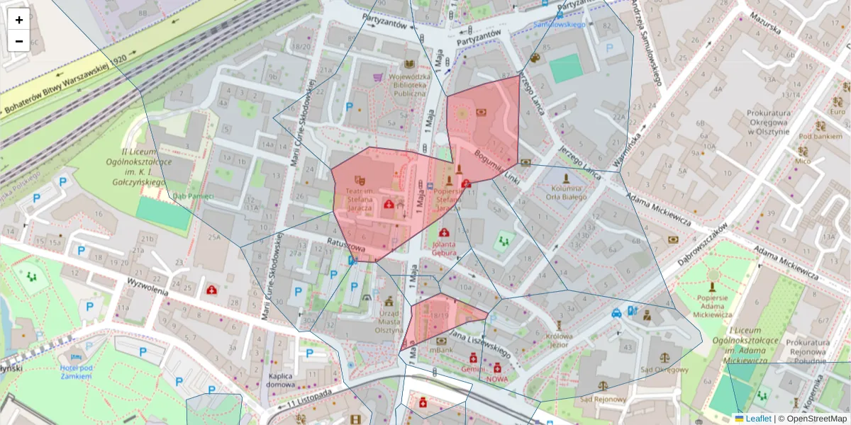 Szczegółowa mapa kodu pocztowego 10-118 z granicami, sąsiednimi kodami pocztowymi i urzędami pocztowymi