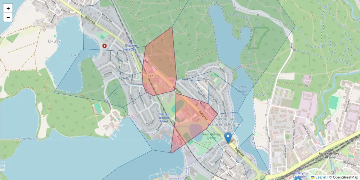 Szczegółowa mapa kodu pocztowego 10-144 z granicami, sąsiednimi kodami pocztowymi i urzędami pocztowymi