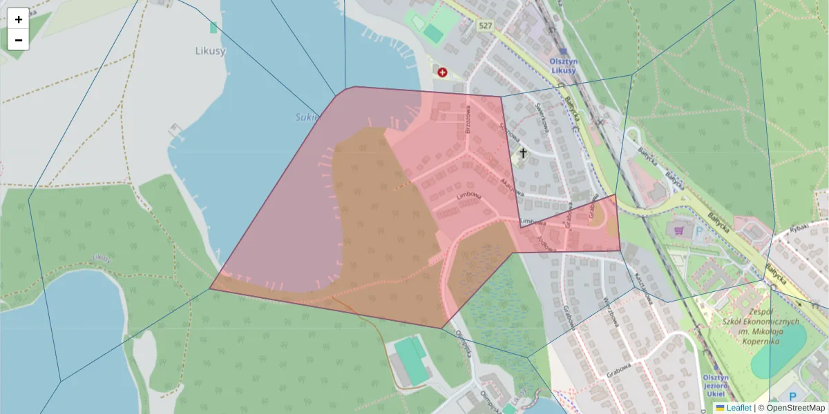 Szczegółowa mapa kodu pocztowego 10-163 z granicami, sąsiednimi kodami pocztowymi i urzędami pocztowymi