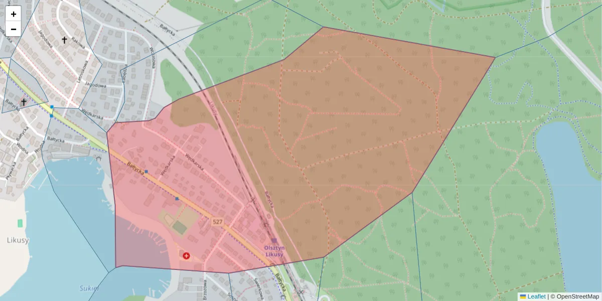 Szczegółowa mapa kodu pocztowego 10-180 z granicami, sąsiednimi kodami pocztowymi i urzędami pocztowymi