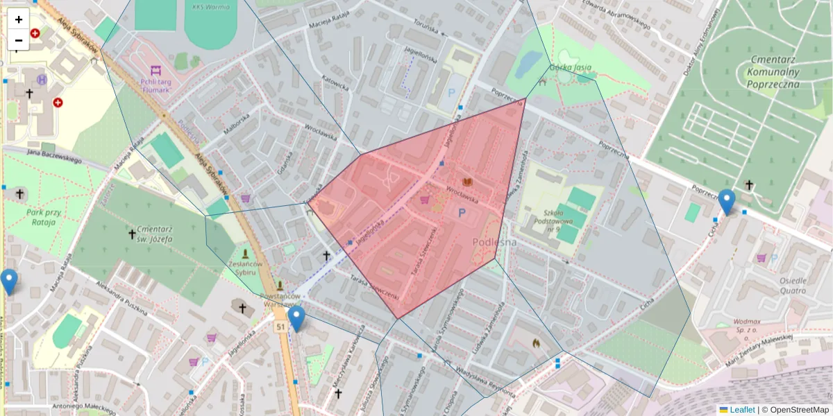 Szczegółowa mapa kodu pocztowego 10-274 z granicami, sąsiednimi kodami pocztowymi i urzędami pocztowymi