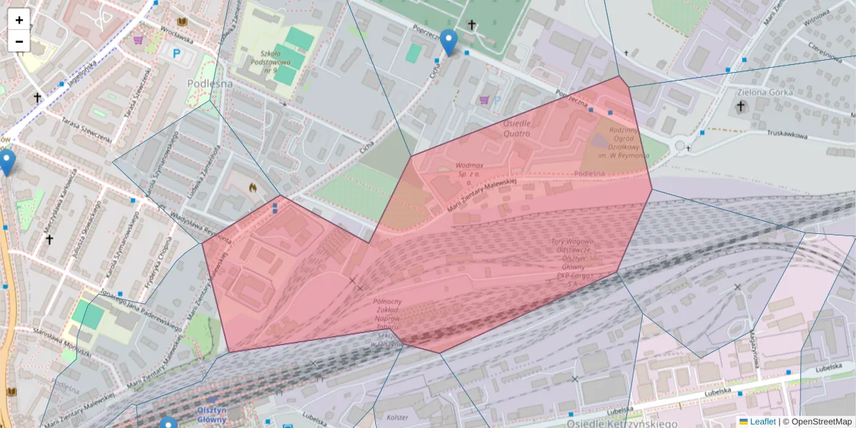 Szczegółowa mapa kodu pocztowego 10-302 z granicami, sąsiednimi kodami pocztowymi i urzędami pocztowymi