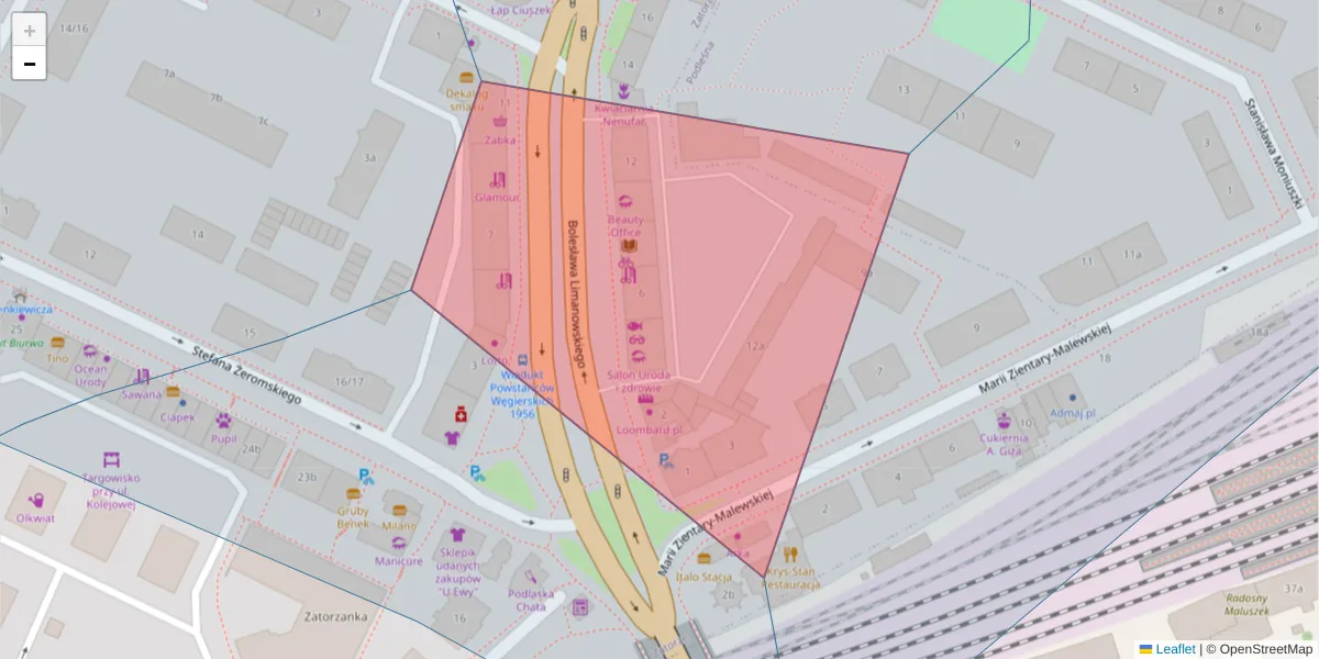 Szczegółowa mapa kodu pocztowego 10-340 z granicami, sąsiednimi kodami pocztowymi i urzędami pocztowymi