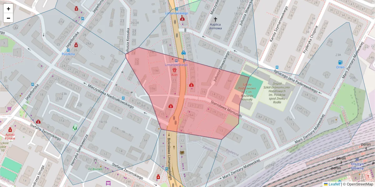 Szczegółowa mapa kodu pocztowego 10-341 z granicami, sąsiednimi kodami pocztowymi i urzędami pocztowymi