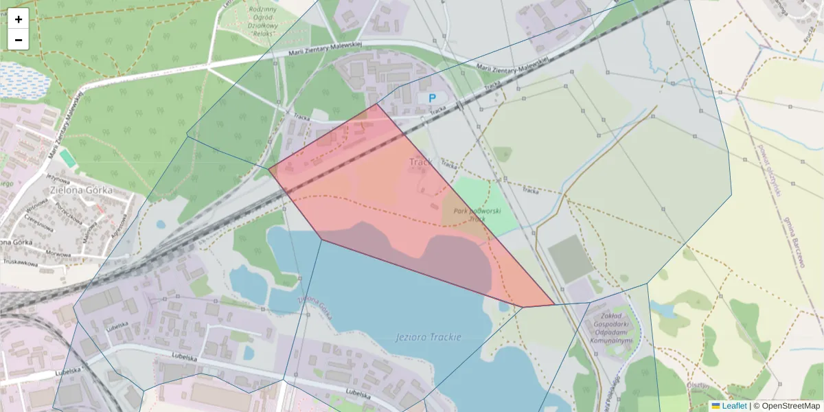 Szczegółowa mapa kodu pocztowego 10-365 z granicami, sąsiednimi kodami pocztowymi i urzędami pocztowymi