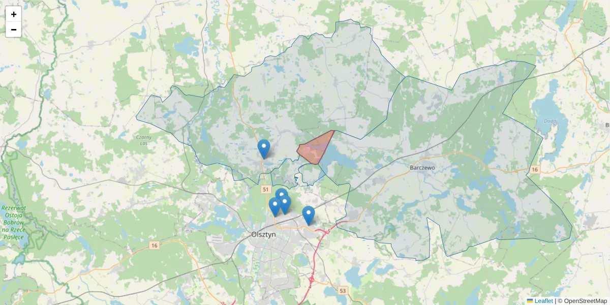 Szczegółowa mapa kodu pocztowego 10-381 z granicami, sąsiednimi kodami pocztowymi i urzędami pocztowymi
