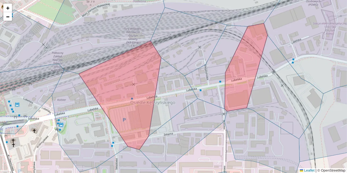 Szczegółowa mapa kodu pocztowego 10-406 z granicami, sąsiednimi kodami pocztowymi i urzędami pocztowymi