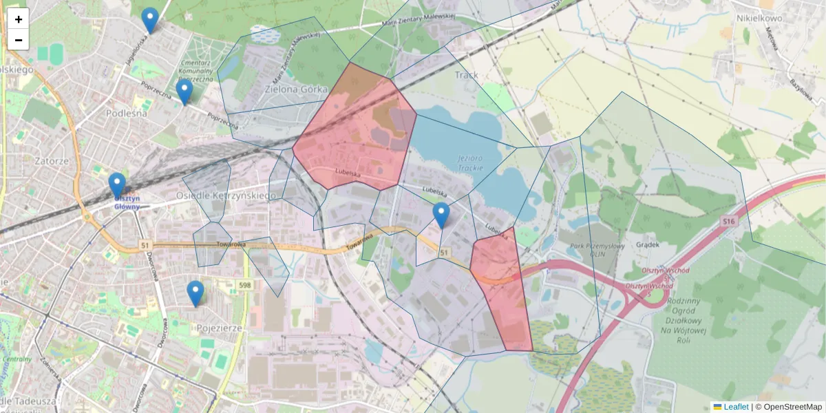 Szczegółowa mapa kodu pocztowego 10-408 z granicami, sąsiednimi kodami pocztowymi i urzędami pocztowymi