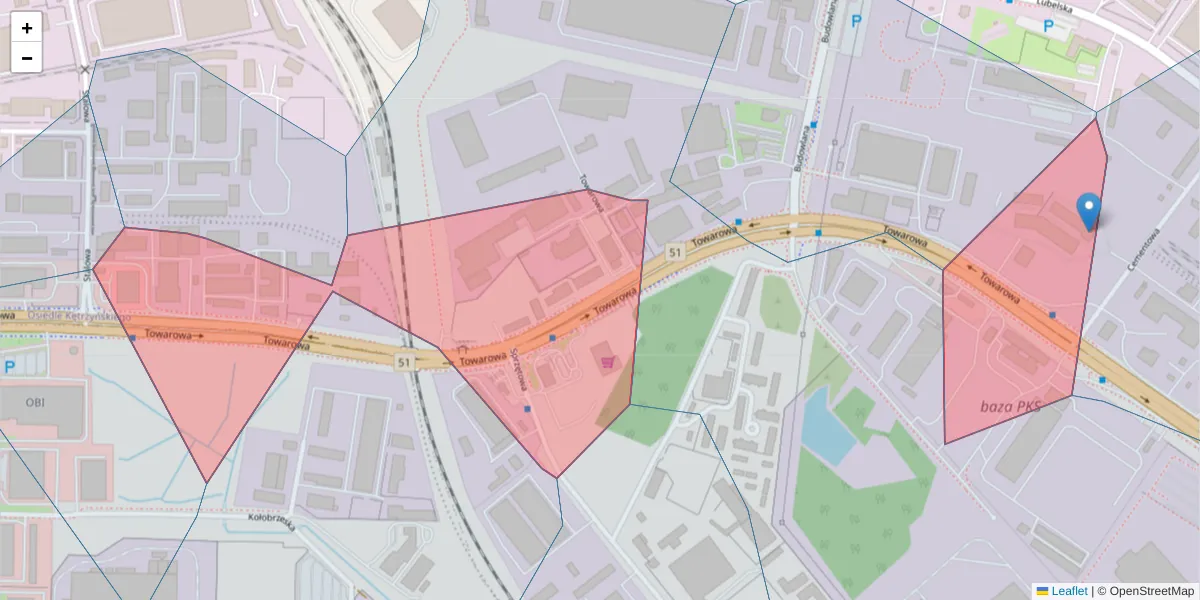 Szczegółowa mapa kodu pocztowego 10-416 z granicami, sąsiednimi kodami pocztowymi i urzędami pocztowymi