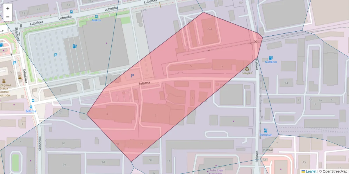 Szczegółowa mapa kodu pocztowego 10-419 z granicami, sąsiednimi kodami pocztowymi i urzędami pocztowymi