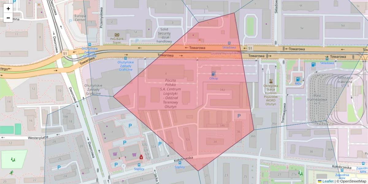Szczegółowa mapa kodu pocztowego 10-432 z granicami, sąsiednimi kodami pocztowymi i urzędami pocztowymi