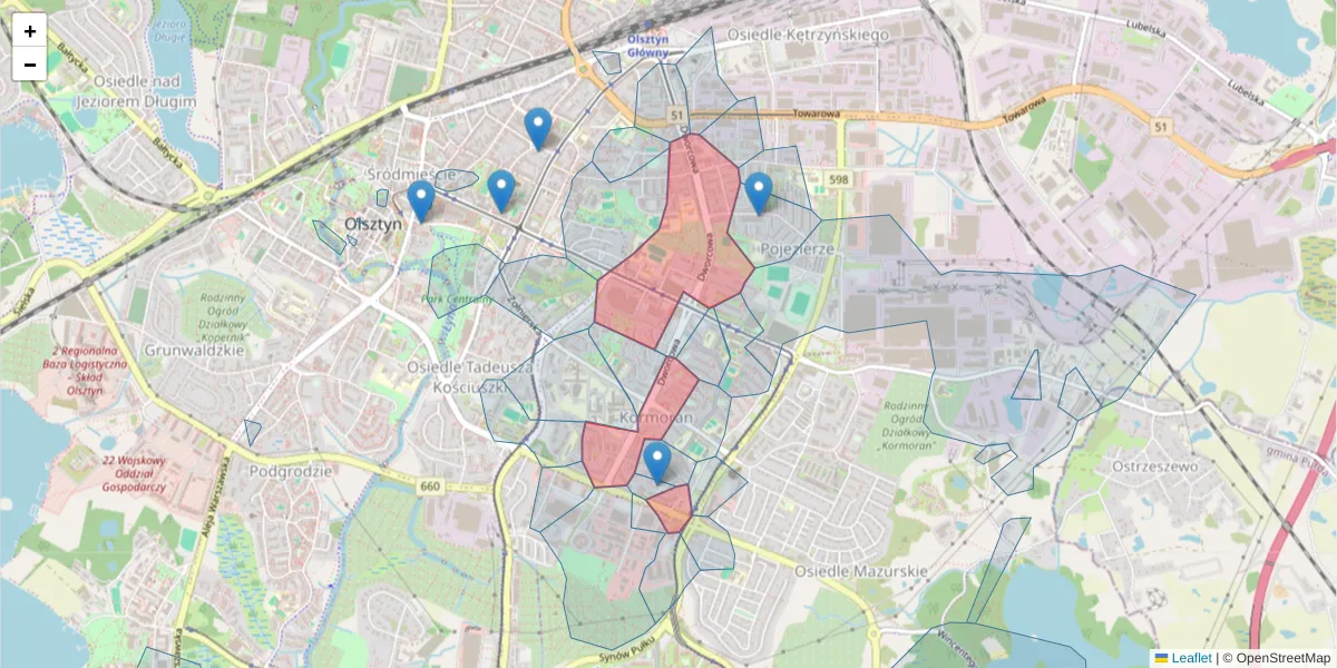 Szczegółowa mapa kodu pocztowego 10-437 z granicami, sąsiednimi kodami pocztowymi i urzędami pocztowymi