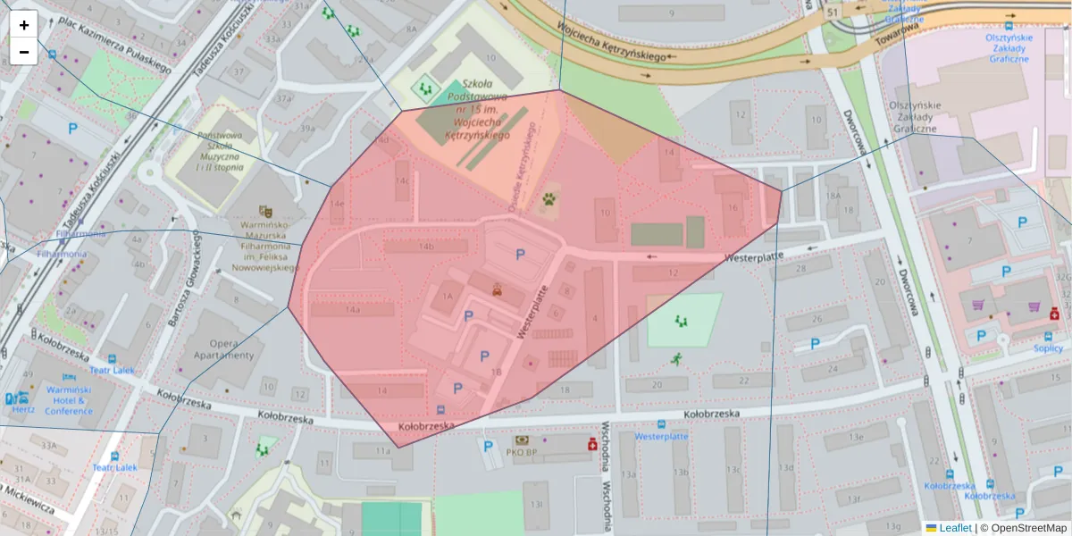Szczegółowa mapa kodu pocztowego 10-446 z granicami, sąsiednimi kodami pocztowymi i urzędami pocztowymi