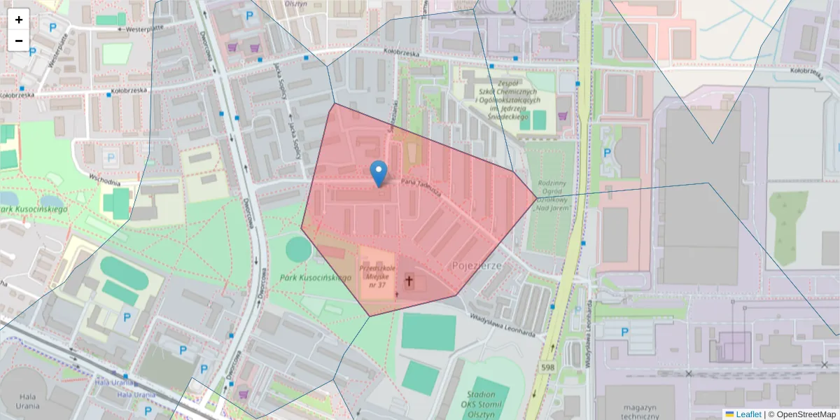 Szczegółowa mapa kodu pocztowego 10-459 z granicami, sąsiednimi kodami pocztowymi i urzędami pocztowymi